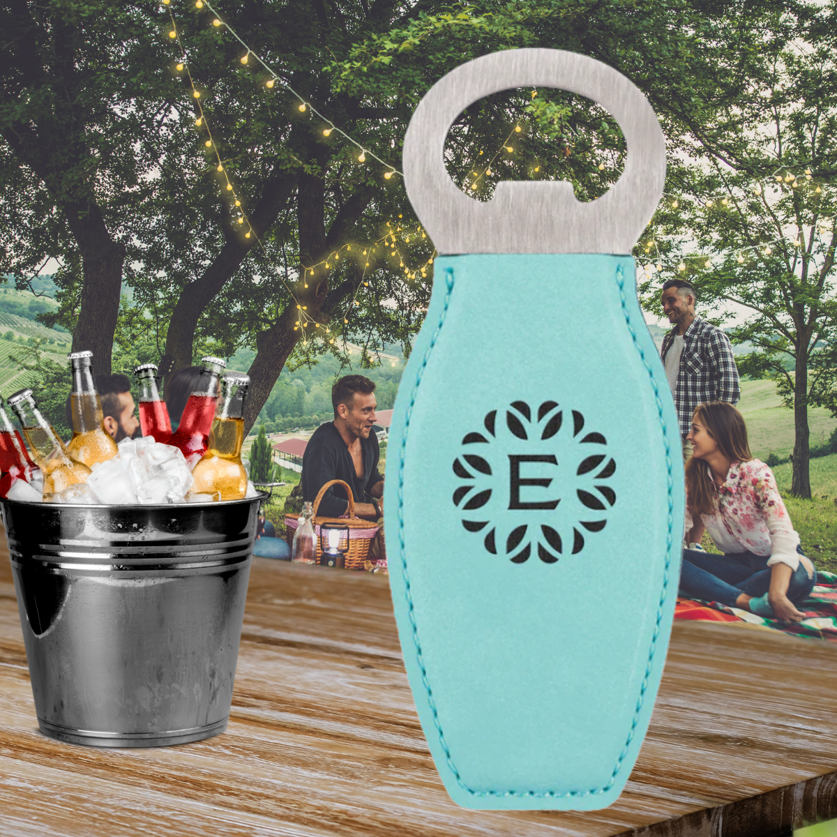 Leatherette and Stainless Steel Bottle Opener with Magnet in a variety of Leather Colors