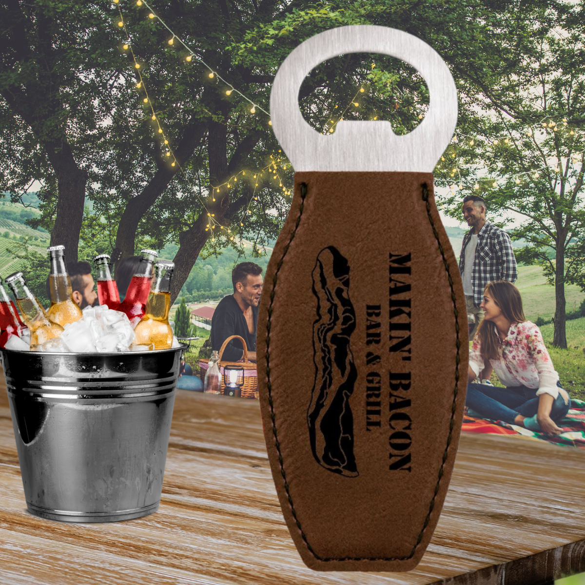 Leatherette and Stainless Steel Bottle Opener with Magnet in a variety of Leather Colors
