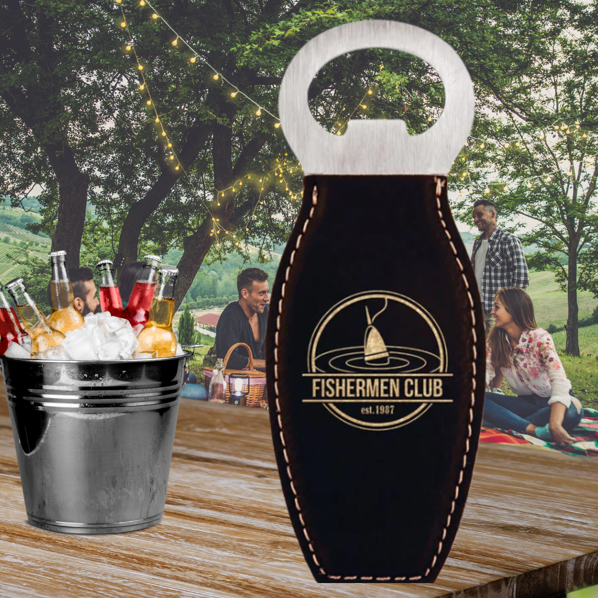 Leatherette and Stainless Steel Bottle Opener with Magnet in a variety of Leather Colors