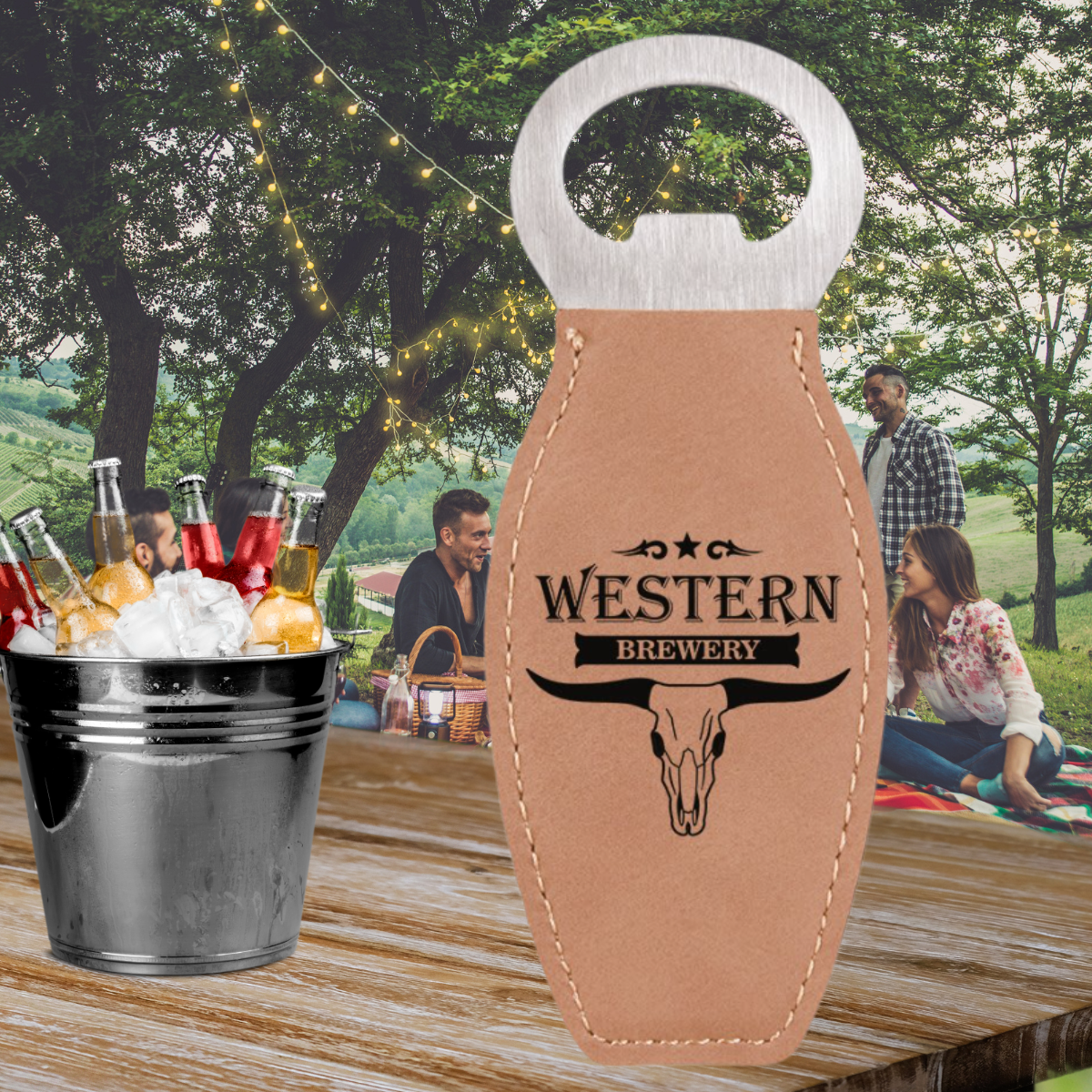 Leatherette and Stainless Steel Bottle Opener with Magnet in a variety of Leather Colors