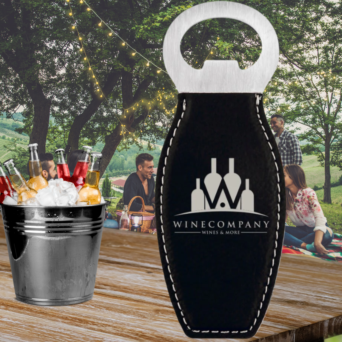 Leatherette and Stainless Steel Bottle Opener with Magnet in a variety of Leather Colors