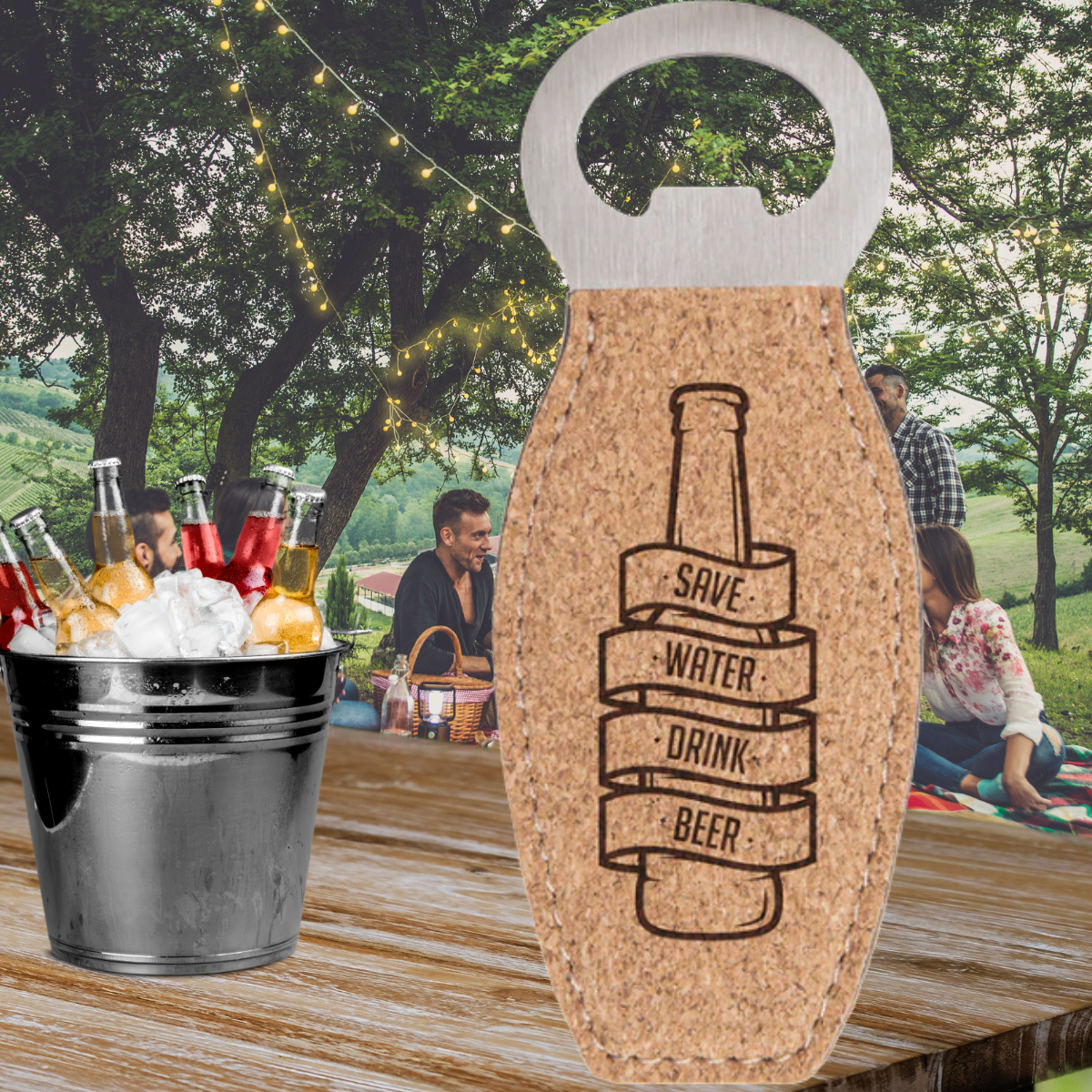 Leatherette and Stainless Steel Bottle Opener with Magnet in a variety of Leather Colors
