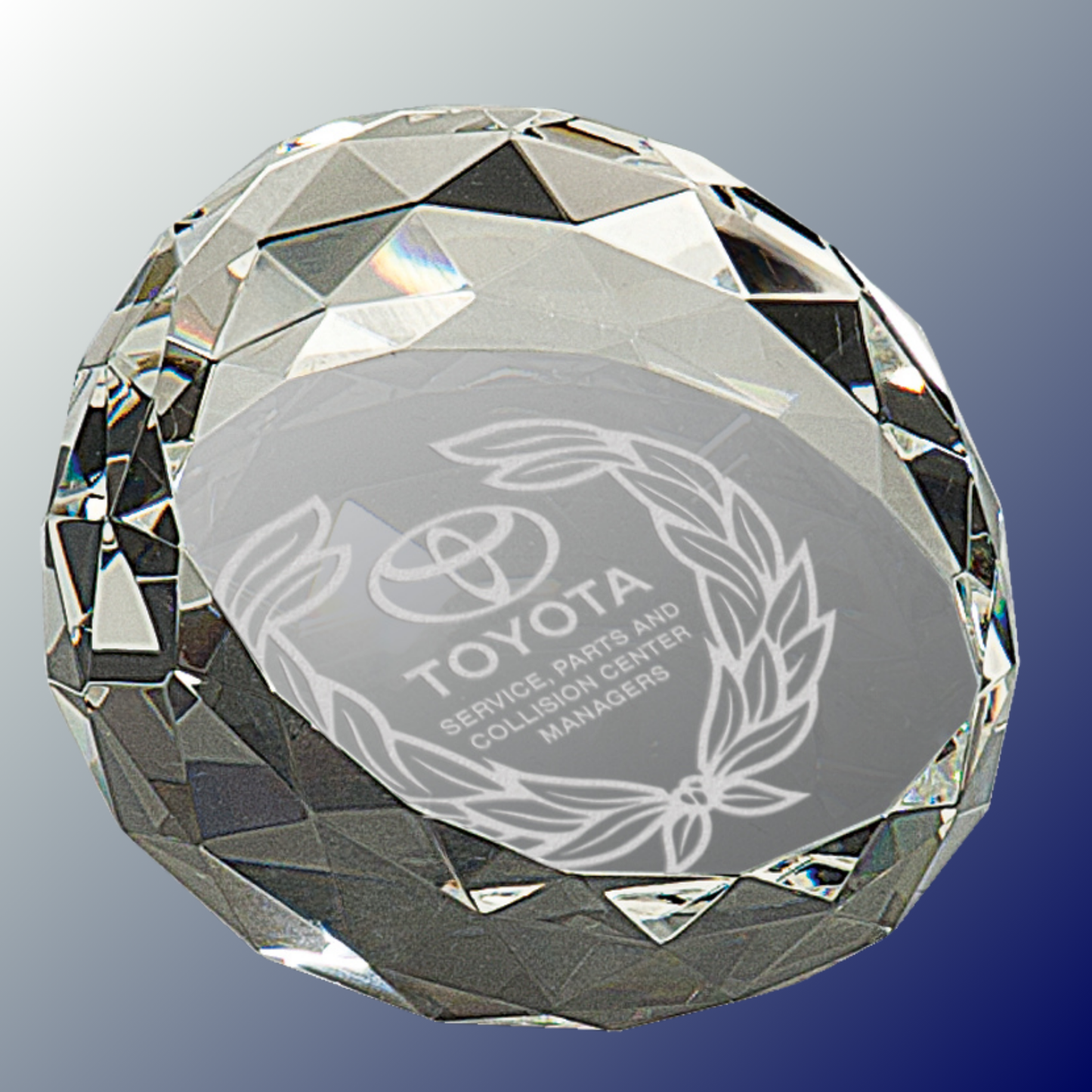 Crystal Clear Round Bevald Slanted Paperweight