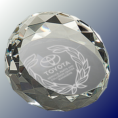 Crystal Clear Round Bevald Slanted Paperweight