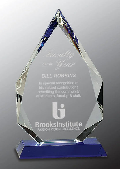 9" Diamond Crystal Award on Blue Pedestal Base