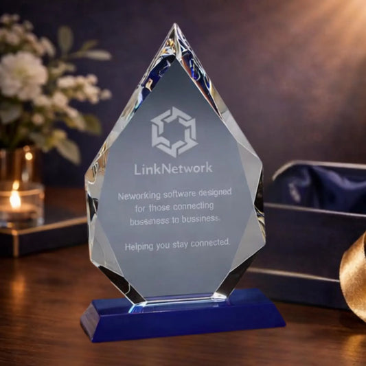 9" Diamond Crystal Award on Blue Pedestal Base