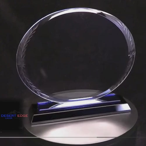 Oval Blue Glass Accent on Blue & Black Base