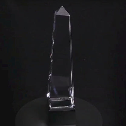 8" Obelisk Crystal on Black Pedestal Base